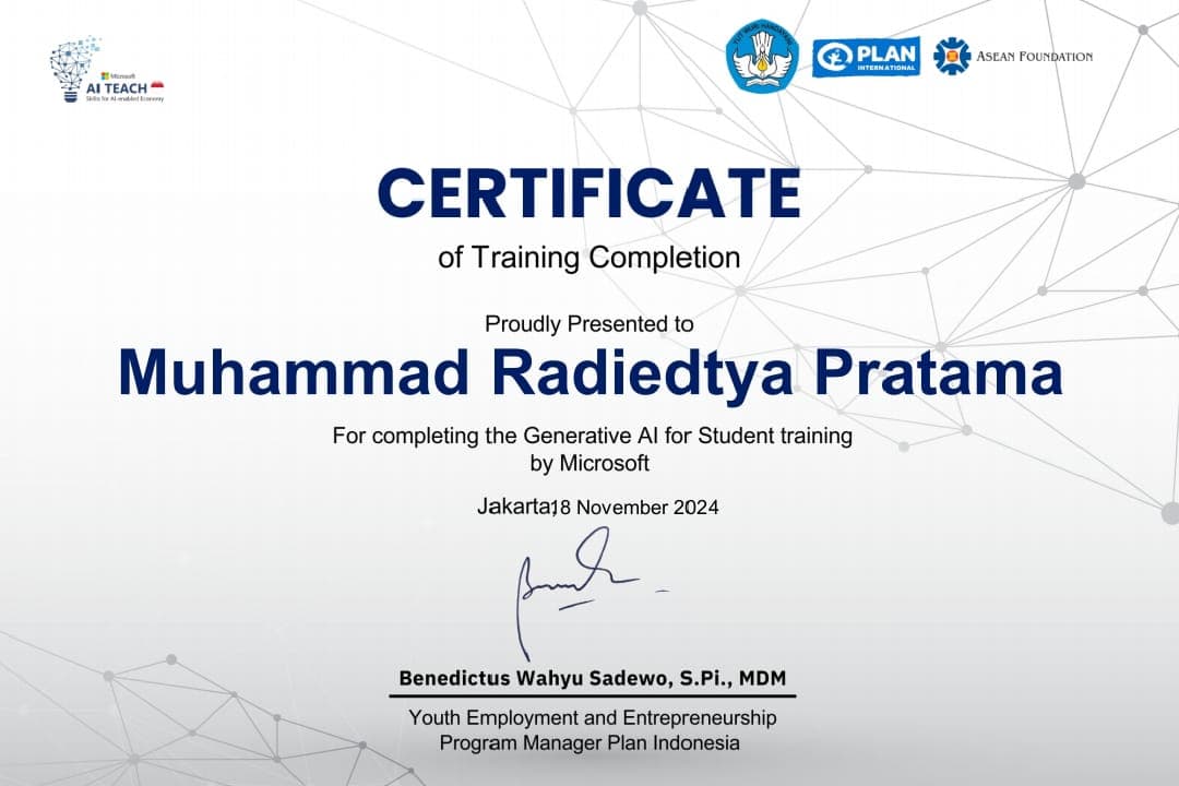 Sertifikasi Dasar Kecerdasan Buatan Artificial Intelligence, issued by Asean Foundation